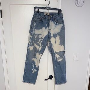 Levi's Blue Denim Straight Leg Jeans with Bleach Splatter